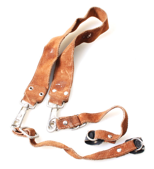 Classic 1960s Soft Brown Suede Wide Camera Strap with Unique Heavy Duty Clips