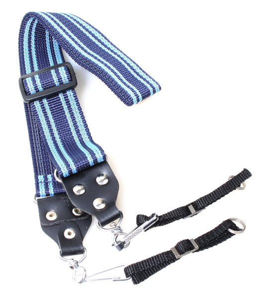 Navy and Light Blue Wide Woven Fabric Camera Strap with Extensions
