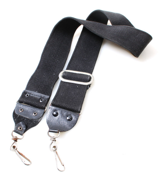 Vintage 1960s Camera Strap - Wide Black Woven Fabric with Rounded Silver Buckle