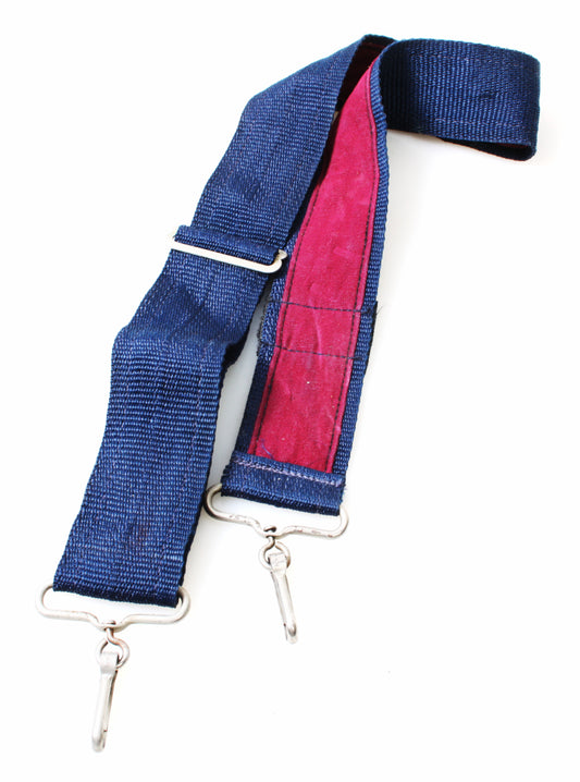 Vintage 1960s Wide Navy Camera Strap with Wine-Red Velvet Lining and Metal Clips