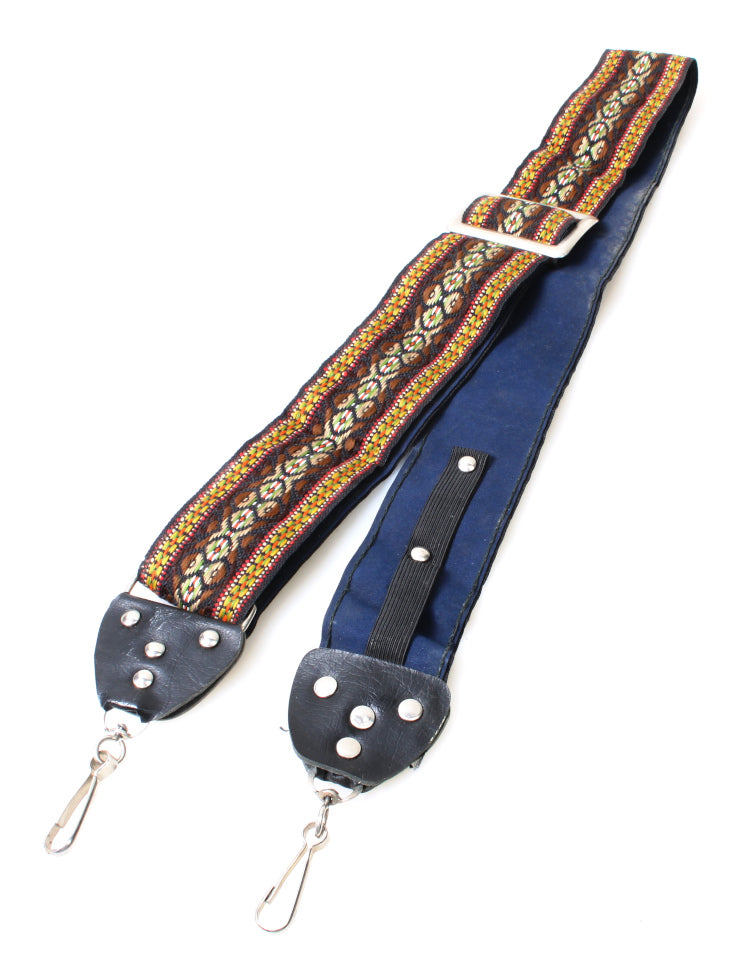 Retro 1960s Embroidered Camera Strap w/Leather Lining, Multi-Color Brown & Olive