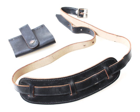 Vintage 1960s Heavy Duty Black Leather Camera Strap with Neck Pad