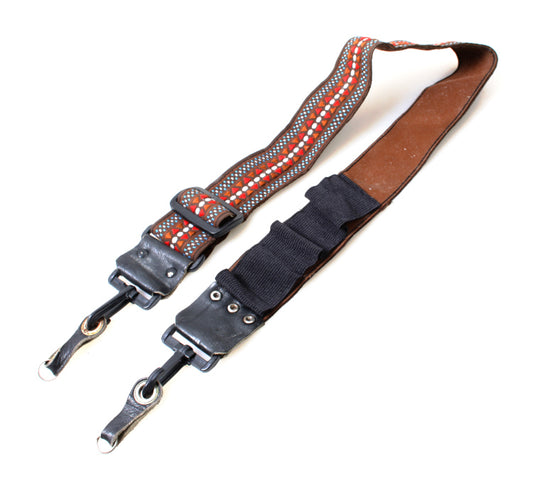 Retro 1970s Embroidered Camera Strap w/Leather Lining, Brown Geometric Accents