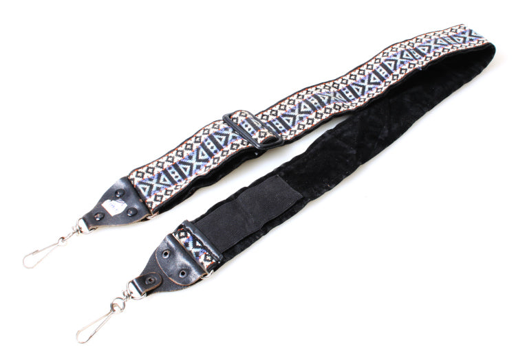 Retro / Hippie 1960s Embroidered Camera Strap, Blue & Black Diamond Pattern