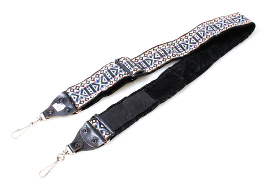 Retro / Hippie 1960s Embroidered Camera Strap, Blue & Black Diamond Pattern