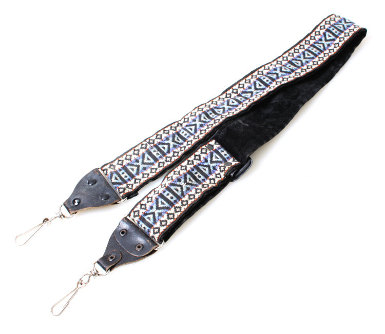 Retro / Hippie 1960s Embroidered Camera Strap, Blue & Black Diamond Pattern