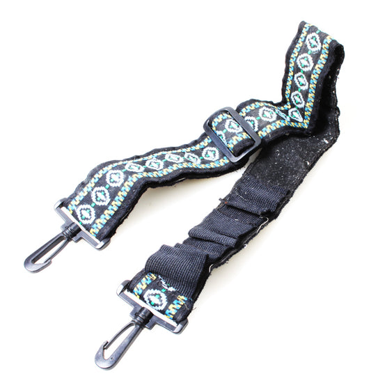 Retro Wide Black Embroidered Camera Strap, Green/Yellow/Blue Geometric Pattern