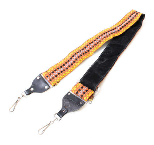 Retro 1970s Embroidered Camera Strap - Bronze with Yellow / Black / Blue Accents