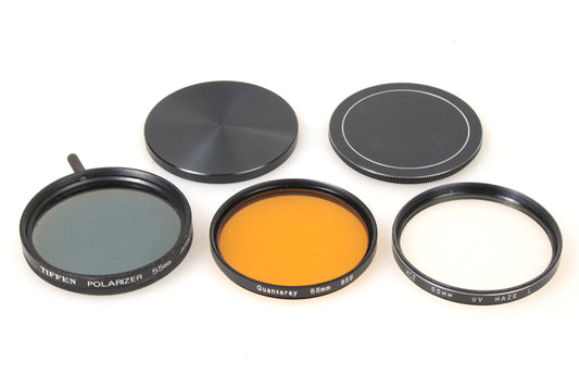 55mm Filters (3) W Front + Back Protective Caps Uv Polarizer Orange 85b