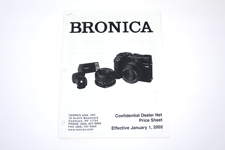 Dealer Price List Bronica Jan. 1, 2002
