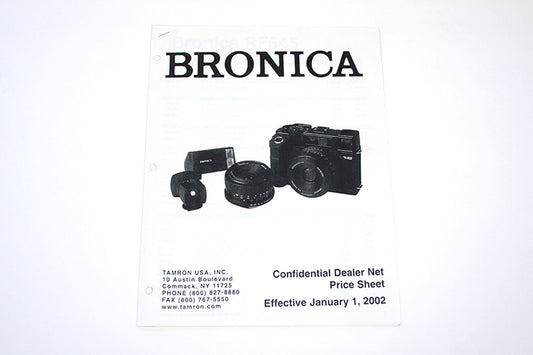 Dealer Price List Bronica Jan. 1, 2002