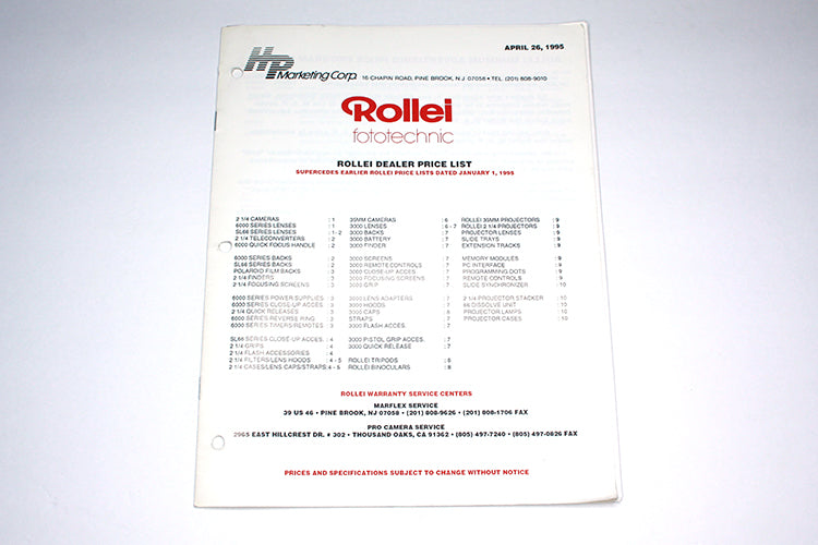 Price List Rollei / Rolleiflex April 1995
