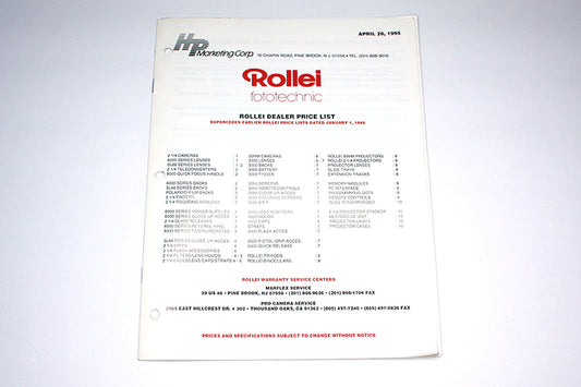 Price List Rollei / Rolleiflex April 1995