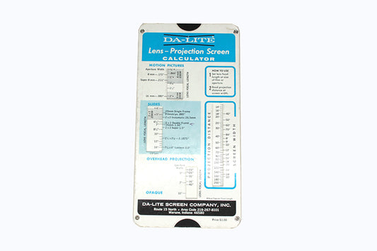 Lens Projection Screen Calculator Da-lite 1966 Vintage