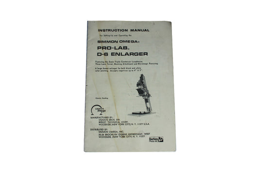 Simmon Omega Pro-lab D-6 Enlarger Instruction Manual