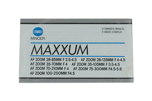 Minolta Maxxum Af Zoom Lenses Owners Manual
