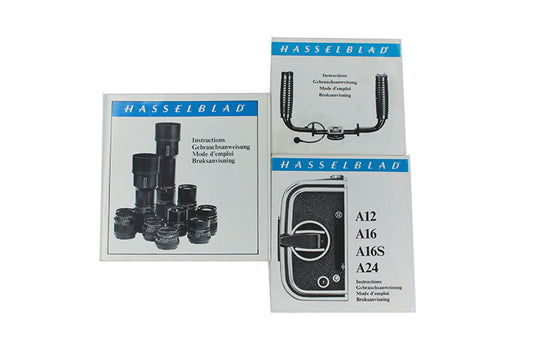 Lot Of 3 Hasselblad Instructions: Lenses, Bracket And Back.