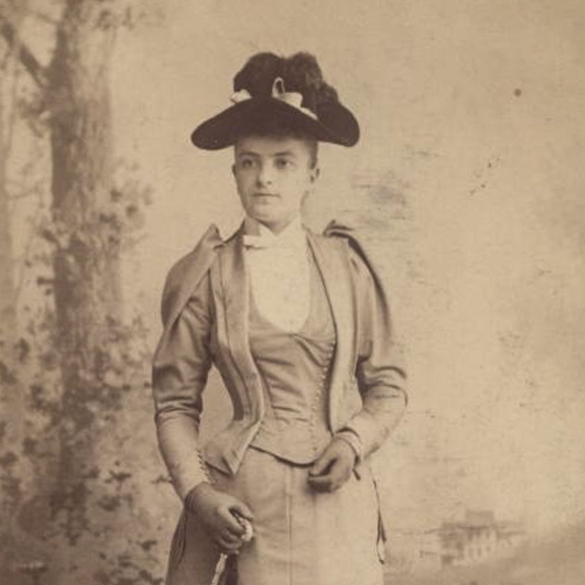Cabinet Card of Woman with 1900s Hat and Umbrella with Forest Background//6th St. Pittsburgh//Moms Photographer