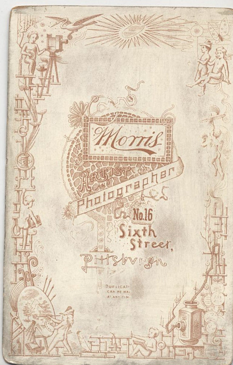 Cabinet Card of Woman with 1900s Hat and Umbrella with Forest Background//6th St. Pittsburgh//Moms Photographer