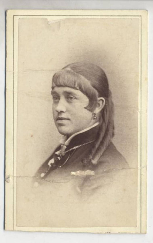 Vintage 1800's CDV Photo Card Of Woman with Interesting Bangs and Sausage Curls//19th Century Rare Hairstyle