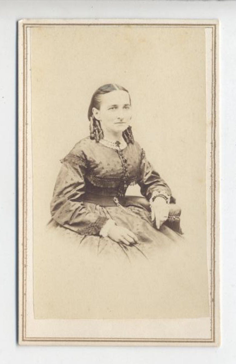 Vintage 1800s CDV Photo~Woman with Ringlet Curls//Victorian Dress//vignette