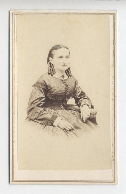 Vintage 1800s CDV Photo~Woman with Ringlet Curls//Victorian Dress//vignette