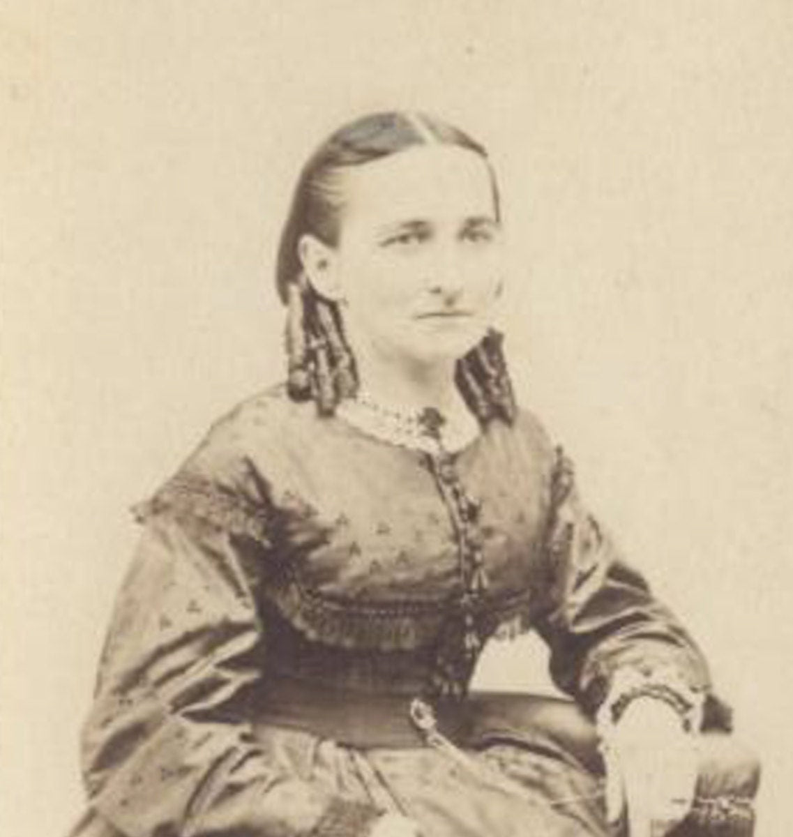 Vintage 1800s CDV Photo~Woman with Ringlet Curls//Victorian Dress//vignette