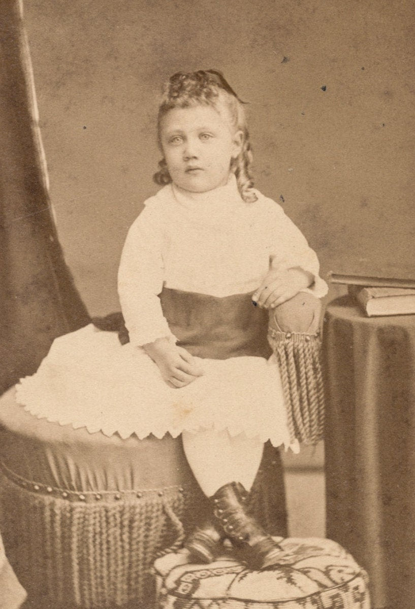 Set of 2 Vintage 1800's CDV Photo Card of 2 Young Sisters with Curls and White Dress//Antique Portrait of Sisters//Vinatge Cute Little Girls