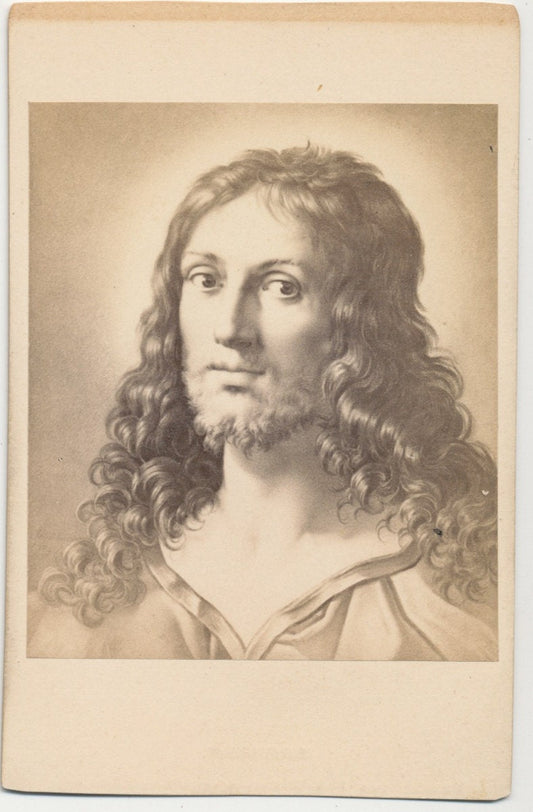 Vintage 1800s CDV Card Illustration of Jesus Christ With a Mullet//Religious Art
