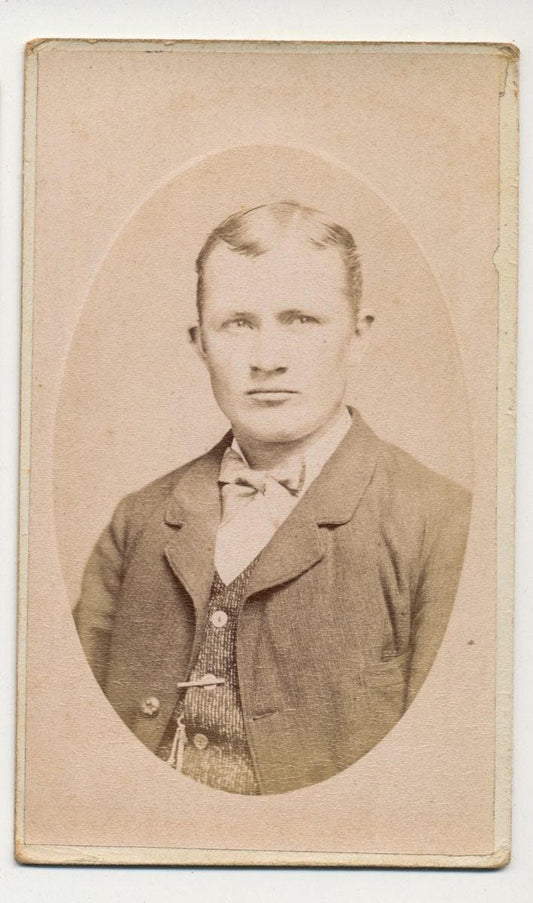 Vintage 1800's CDV Photo of Militant Looking Gent With Bowtie Lancaster Pennsylvania//Tense Expression//Pensive Stare