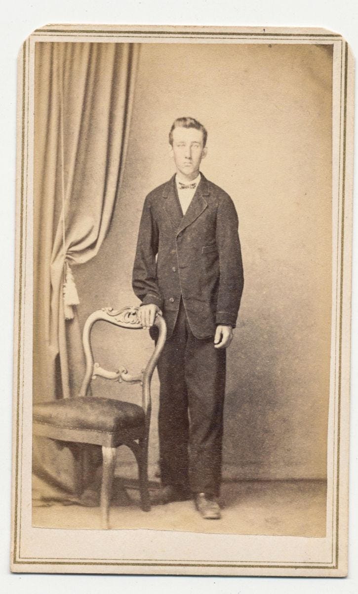 Vintage 1800's CDV Card Photo of Young Lanky Man//Antique Portrait From Pa.//Tall Man//Bummed Expression