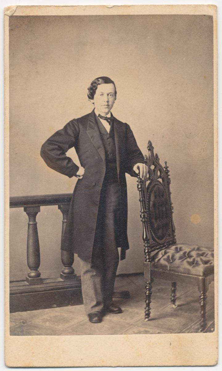 CDV Photo From The 1800s of Young Man In Frock Coat//Man with Unique Wavy Hair//Antique Portrait