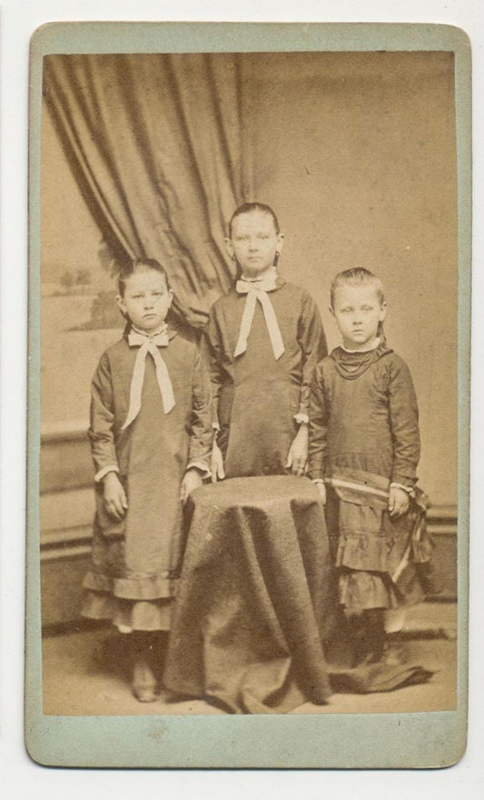 CDV Portrait Photo From The 1800s//Antique Sister Portrait//Scowl Faced Girls
