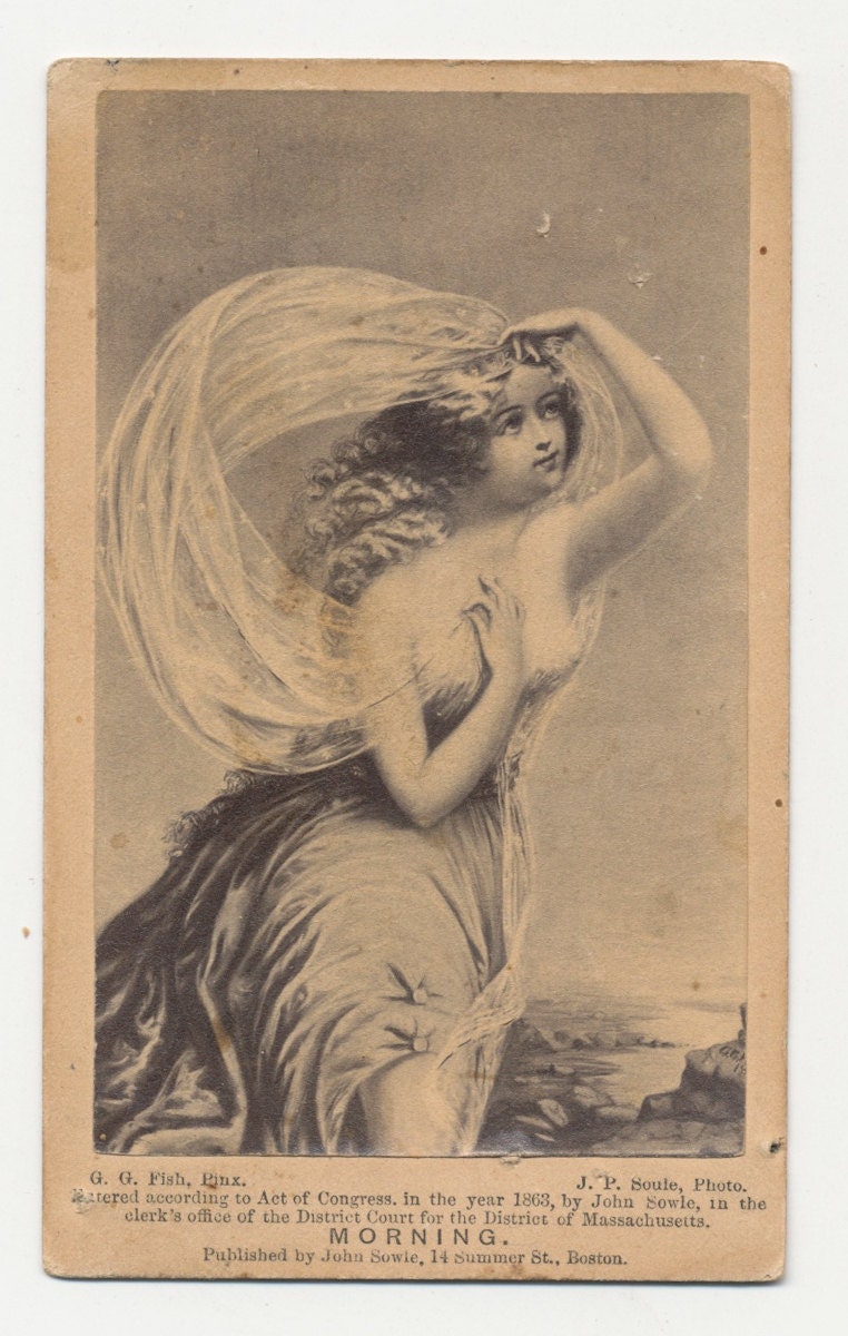 Vintage 1800s CDV Card of Illustration of Ethereal Woman with Silk/Morning/Congress