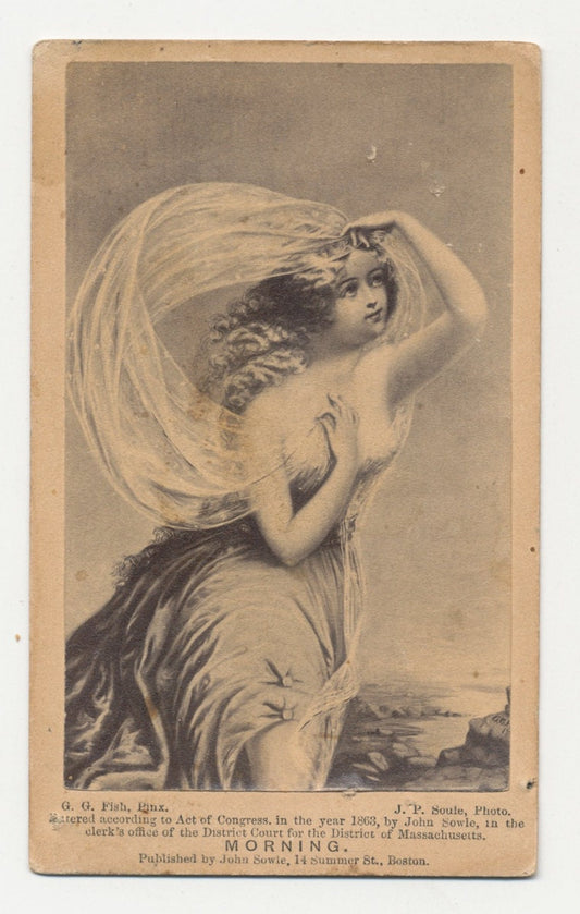 Vintage 1800s CDV Card of Illustration of Ethereal Woman with Silk/Morning/Congress