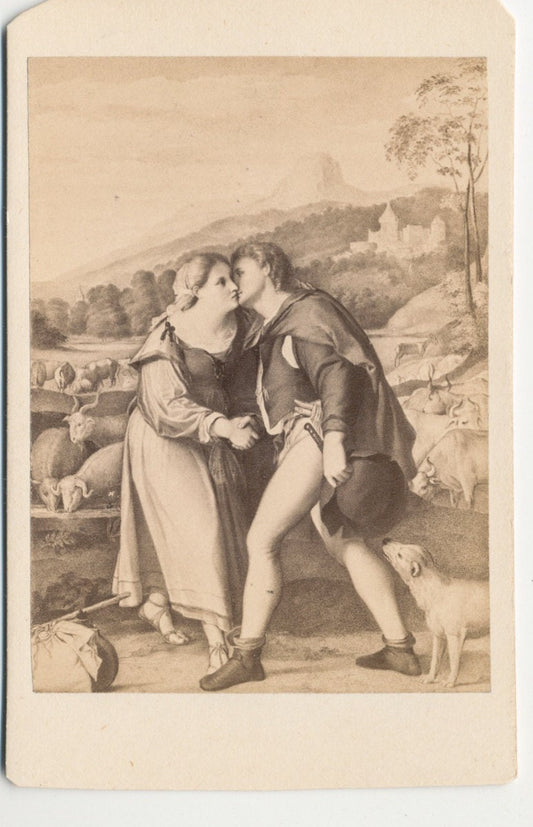 Beautiful Vintage 1800s CDV of Man Sneaking Woman A Kiss//Giorgione//Venetian Art