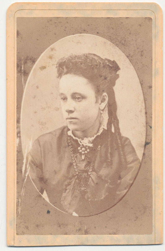 CDV Photo from the 1800s of Young Woman with Suasage Curls//Profile Portrait of Woman//New York CDV by S.C. Abbott