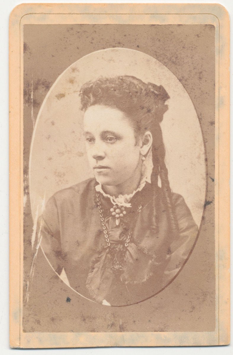 CDV Photo from the 1800s of Young Woman with Suasage Curls//Profile Portrait of Woman//New York CDV by S.C. Abbott