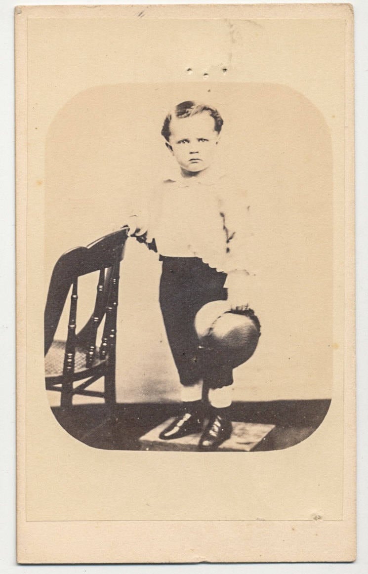 CDV Photo Card of Pouty Boy with Hat//Sassy Boy Photo//Antique Portrait//San Fran Photo Studio