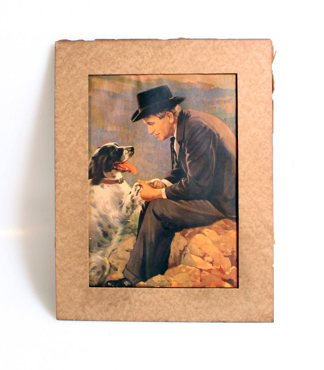 1935 Color Litho Print of Will Rogers & His Dog Signed A. Delia