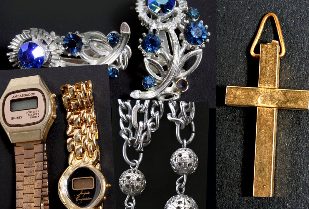 Clip On Earrings,Digital Watches & Gold Cross//Jewelry//Dress Up Accessories