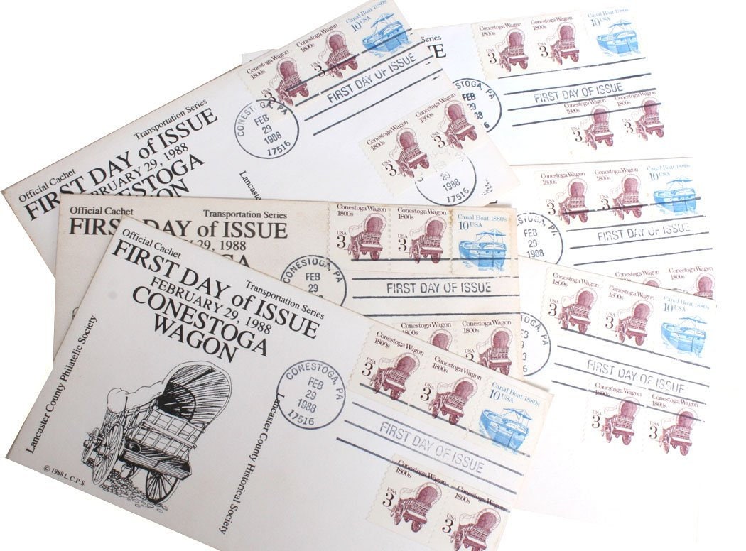 Conestoga Wagon 1800s Stamp, 1988//Collectible Stamps//Canal Boat Stamp