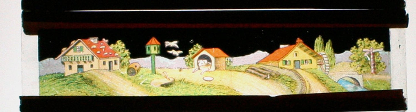Magic Lantern Slide, Color. Farm Scene//land//cartoon//illustration