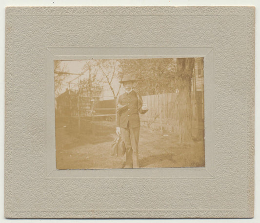 Boy Scout Packed and Ready to Go. Toned and Mounted Silver Print.
