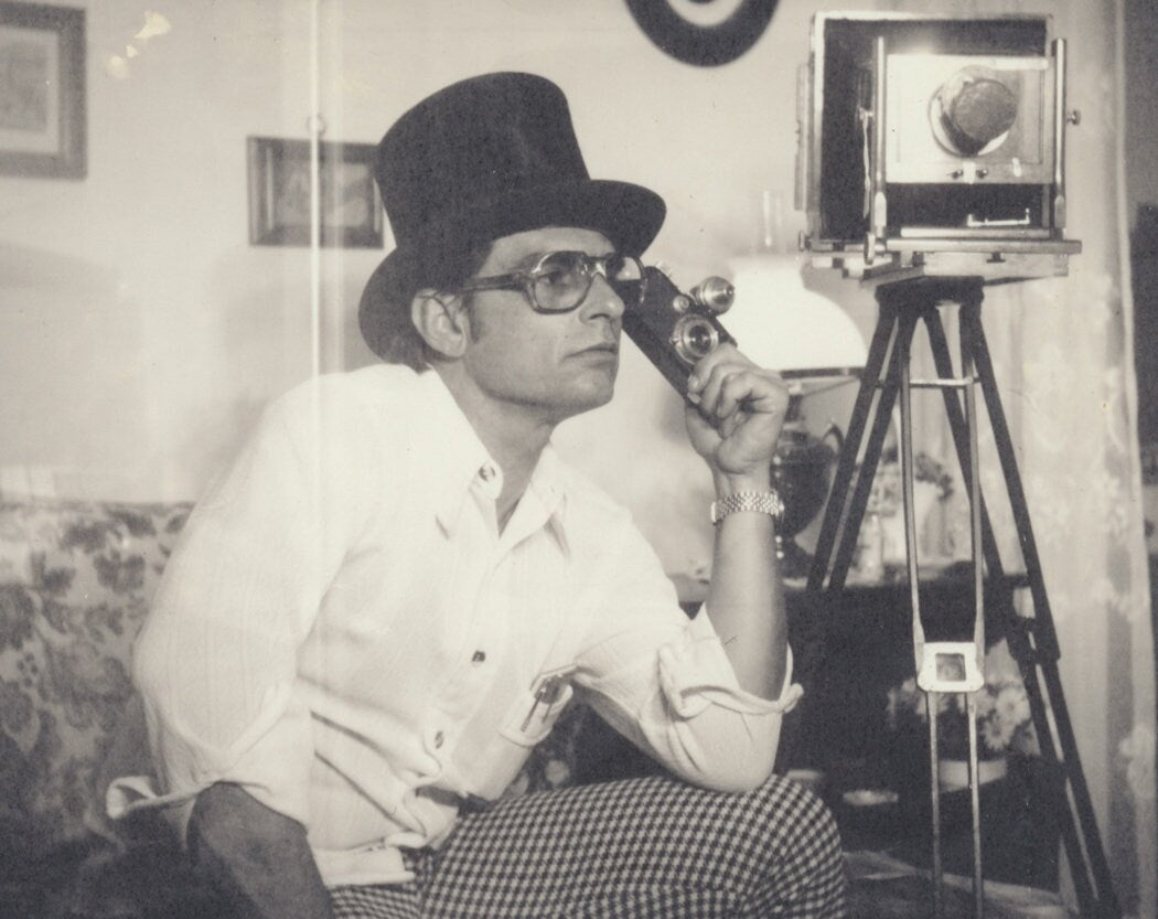 Double Print. Man in Top Hat w/ Multiple Cameras. Silver Print.
