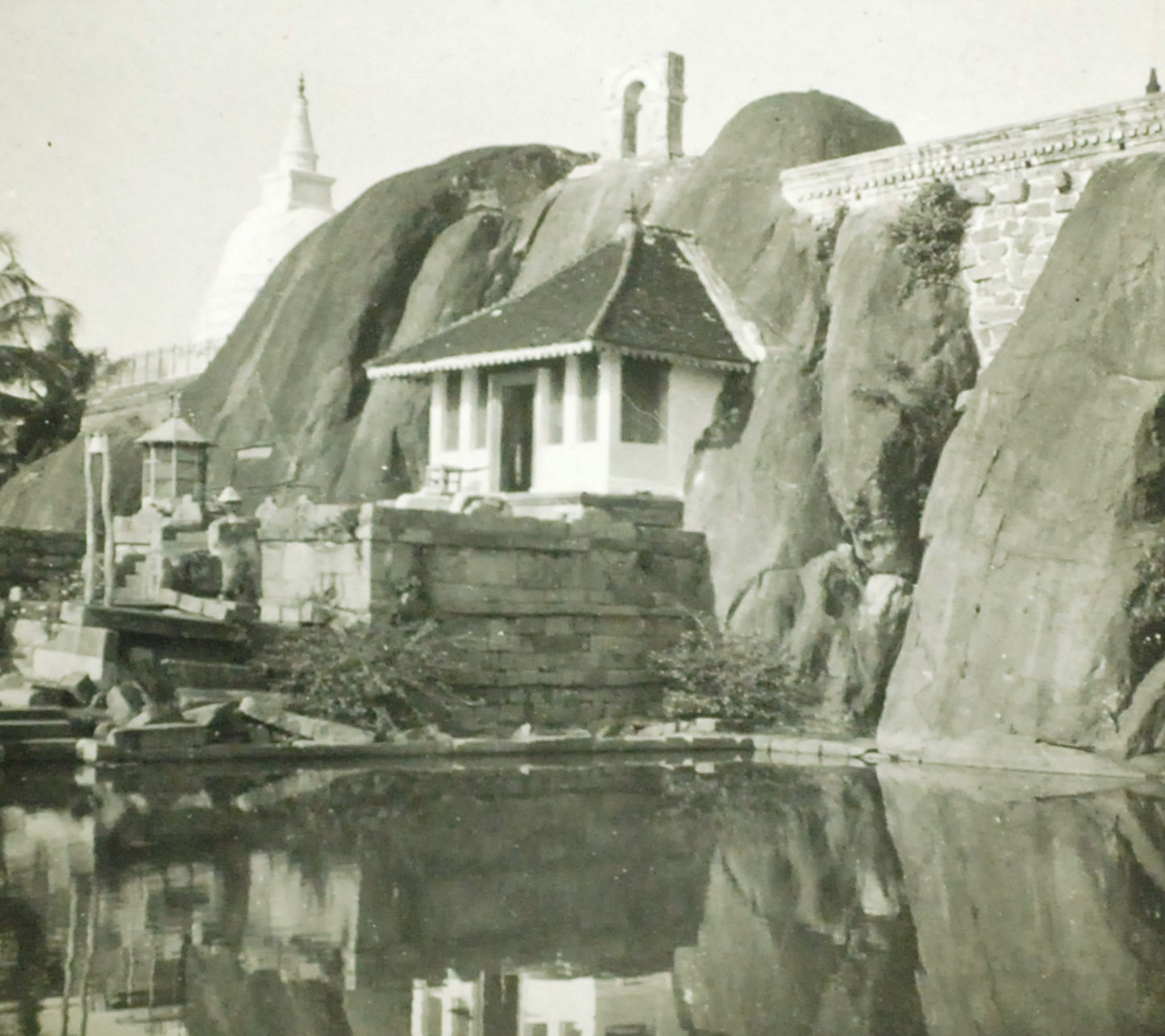 House In Rocks W/ Ancient City Pool Antique Photo On Glass//DIY Lighting Project