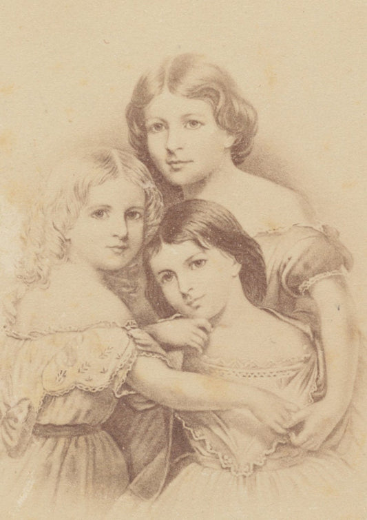 Three Sisters Sharing a Moment. Photograph of Drawing. CDV.