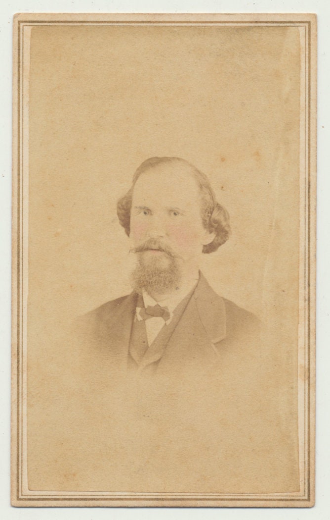 Man w/ Scraggly Hair, Beard in Three Piece Suit. Hand Tinted CDV. Petersburg, VA