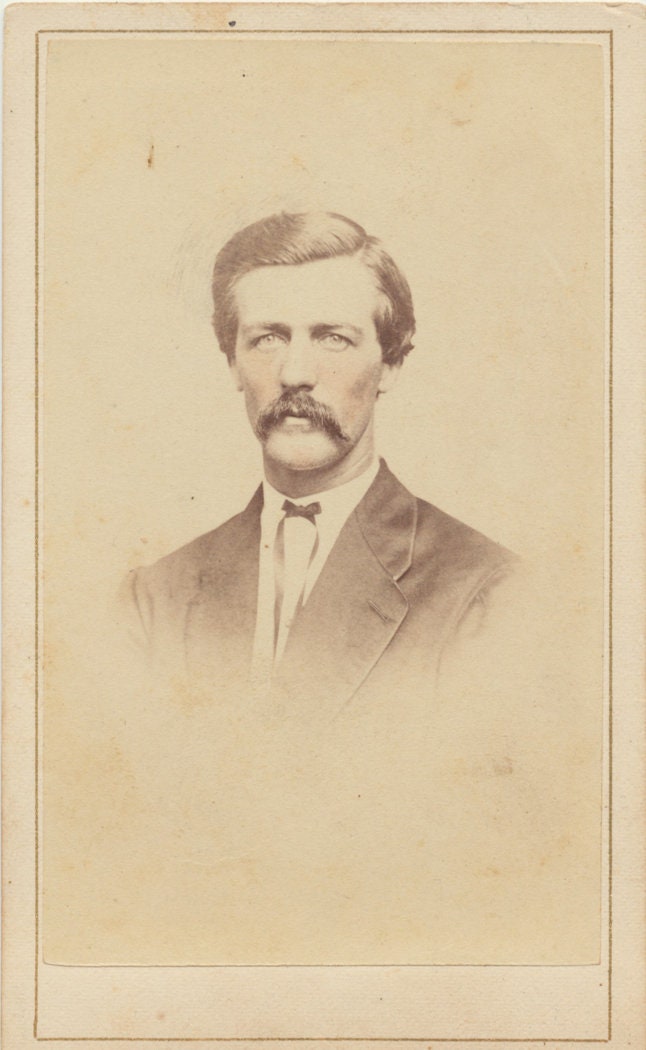 Slim Well Dressed Man w/ Large Mustache. CDV w/ Hand Tinted Blush. Richmond, VA.
