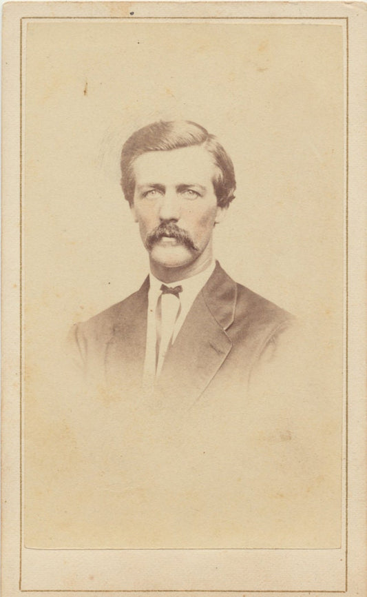 Slim Well Dressed Man w/ Large Mustache. CDV w/ Hand Tinted Blush. Richmond, VA.